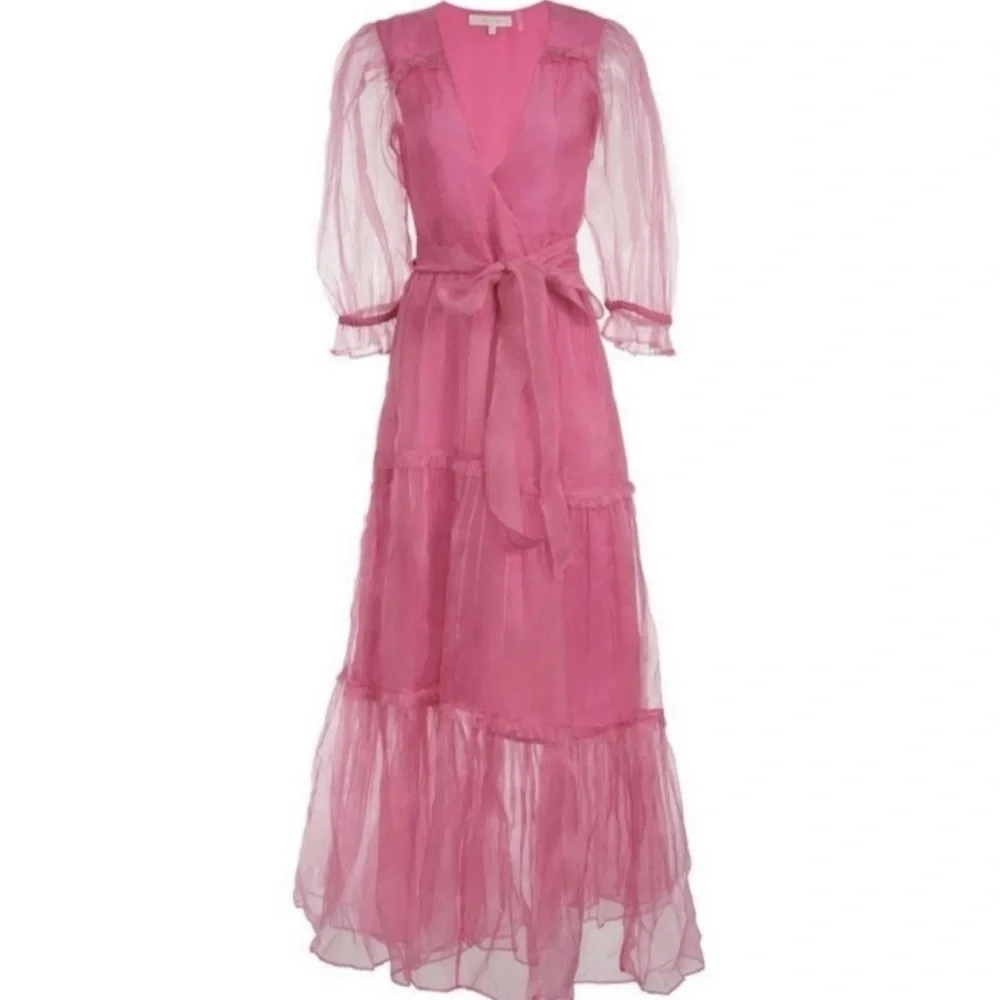 Loveshackfancy Stormi Wrap Maxi Dress Barbie Pink Silk Size Petite / XS - Picture 2 of 3